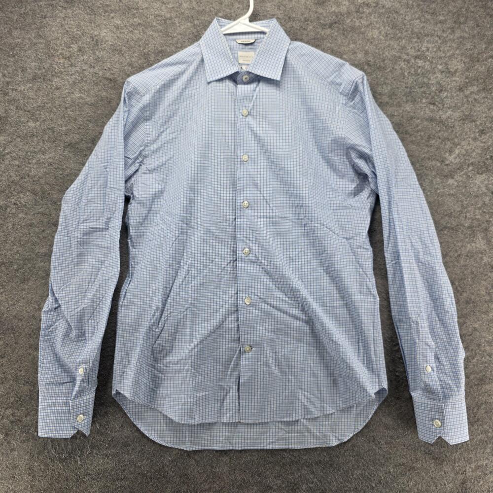 Culturata Dress Shirt Mens M Blue Check Slim Fit Spread Collar Made In Italy